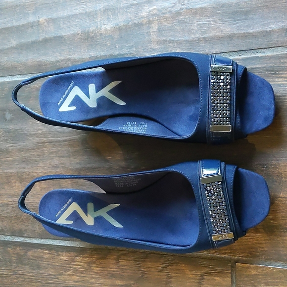 Anne Klein Sport Shoes - Anne Klein Sport AK Harmonia Navy Wedge Sandals - 7.5 M
